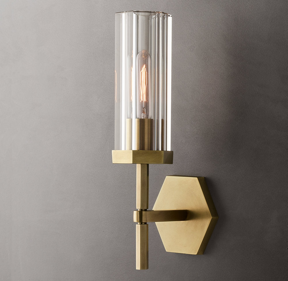 Hexagonal Crystal Brass Wall Light