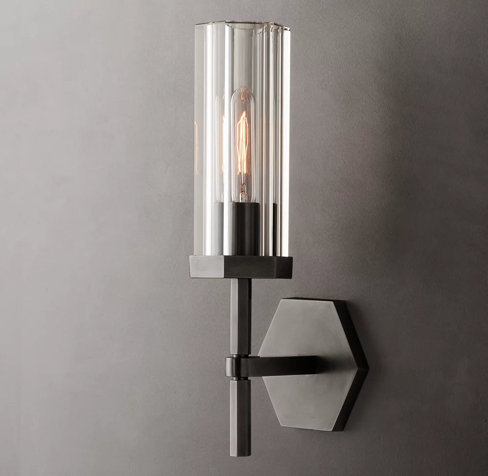 Hexagonal Crystal Brass Wall Light