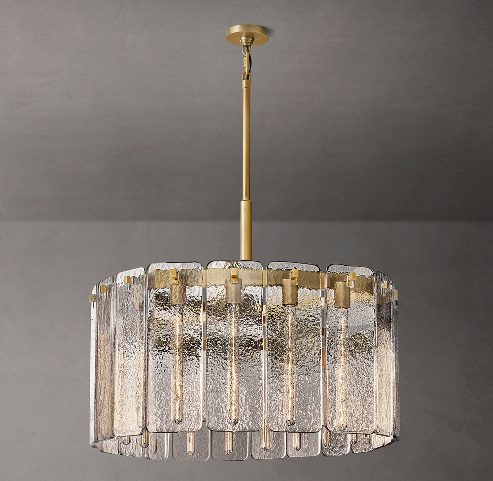 High-CRI Rippled Glass Drum Chandelier