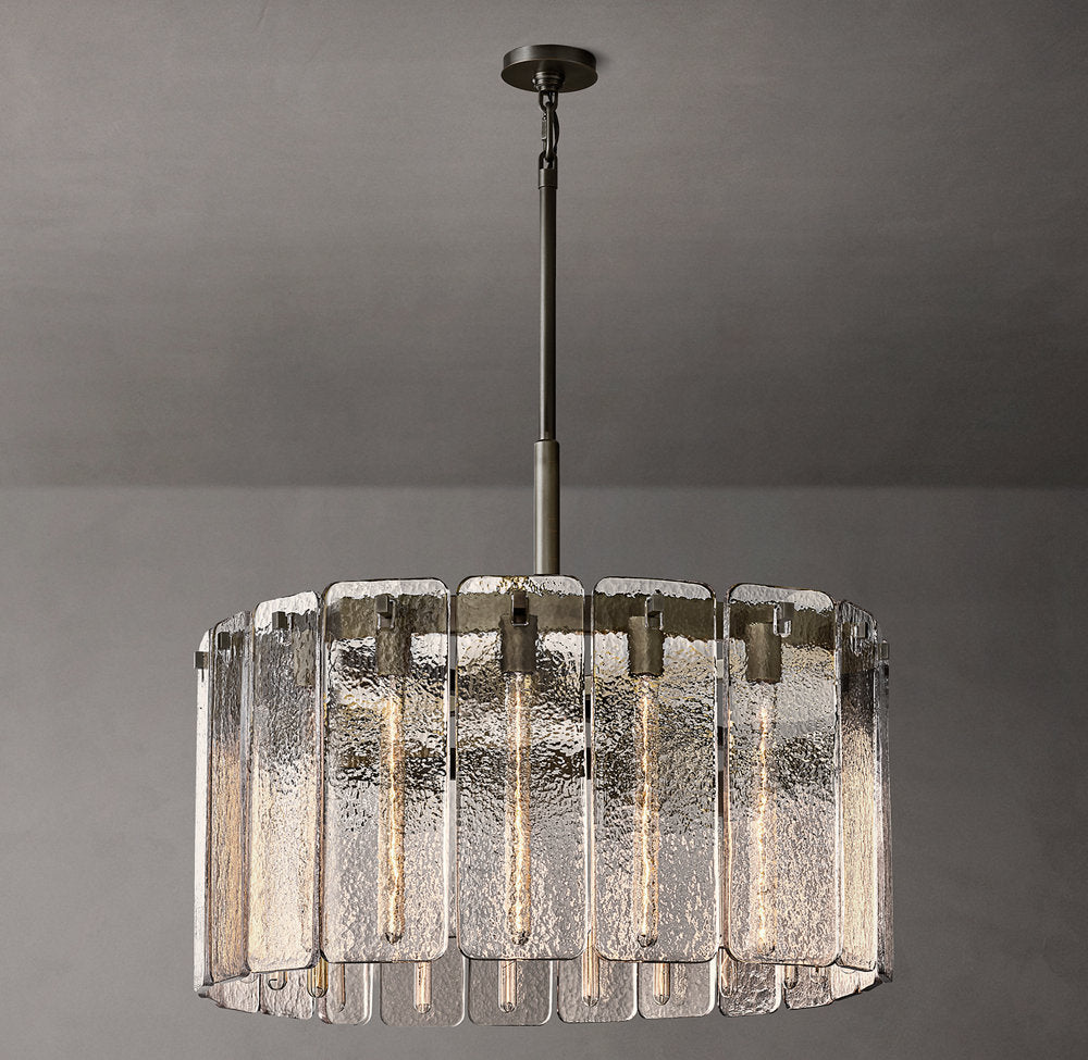 High-CRI Rippled Glass Drum Chandelier