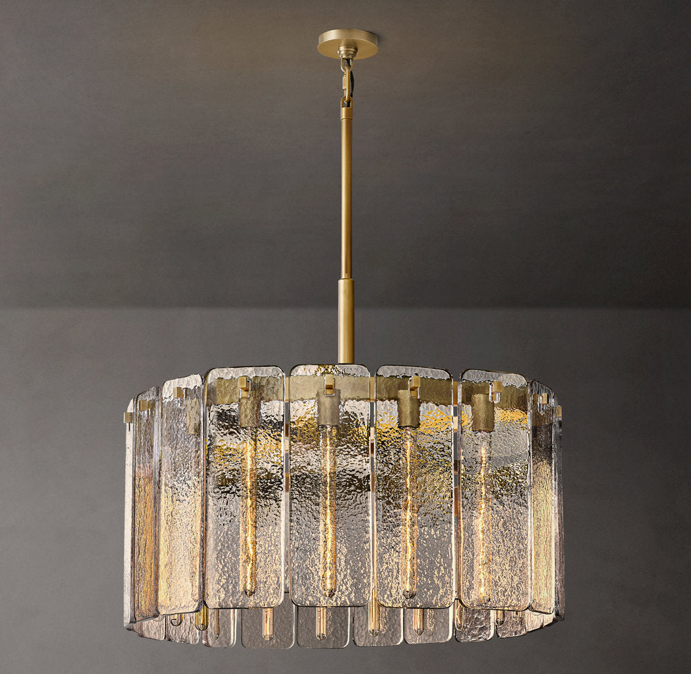 High-CRI Rippled Glass Drum Chandelier