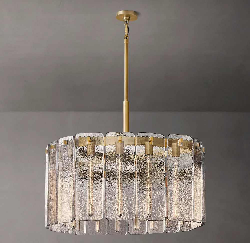 High-CRI Rippled Glass Drum Chandelier