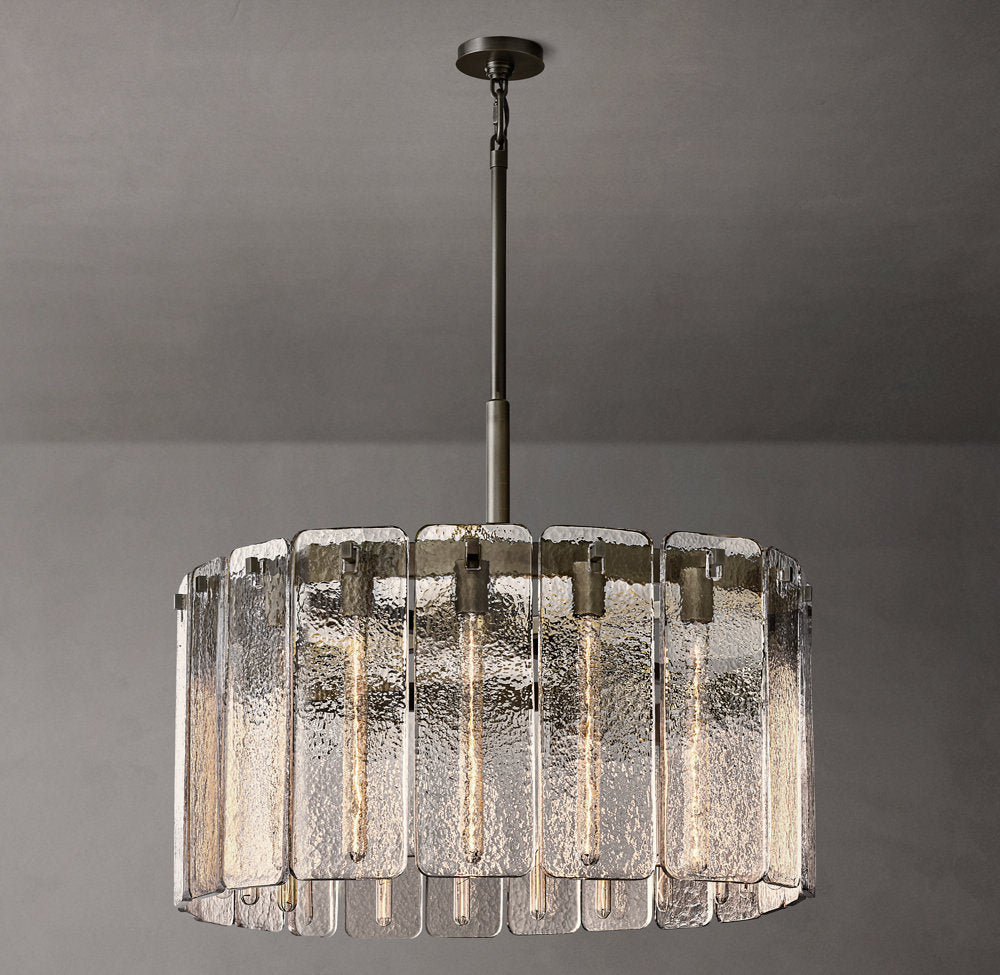 High-CRI Rippled Glass Drum Chandelier