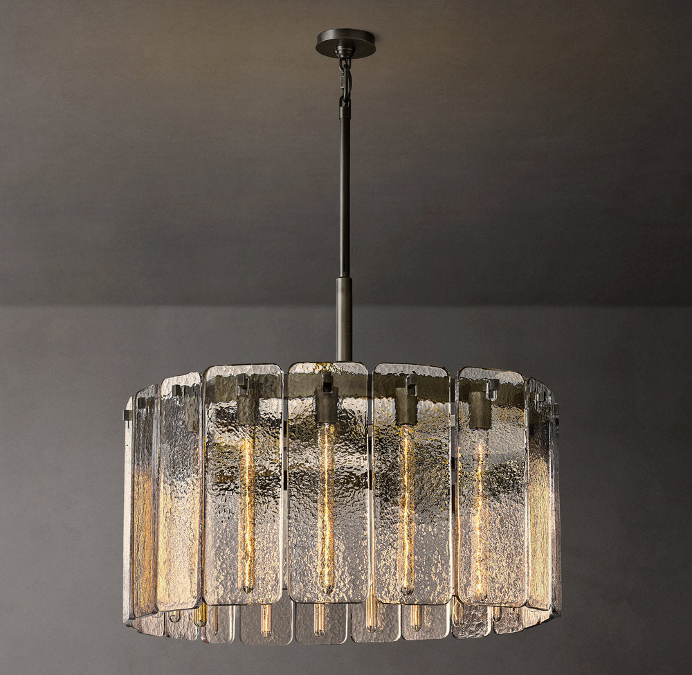 High-CRI Rippled Glass Drum Chandelier