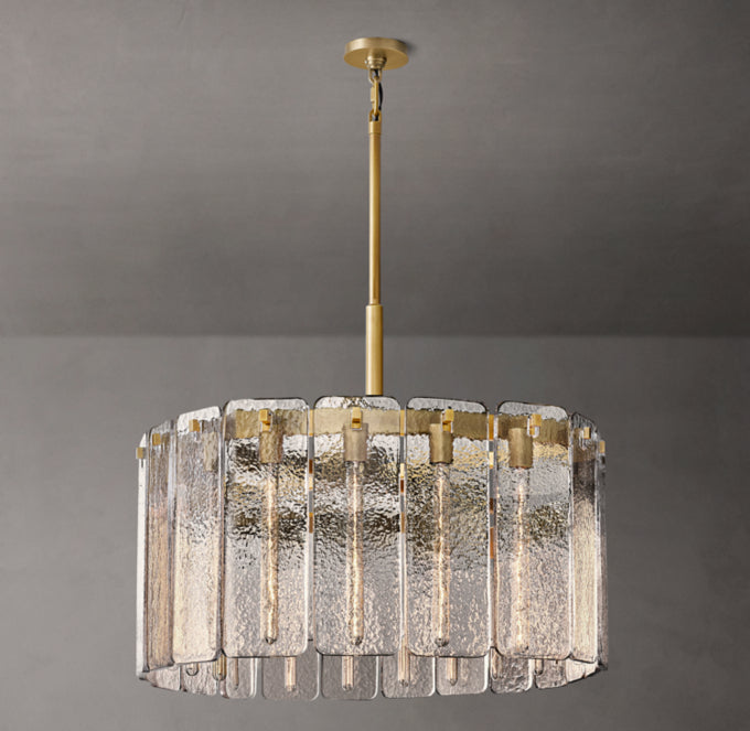 High-CRI Rippled Glass Drum Chandelier