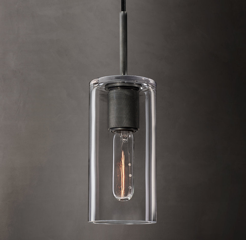 Industrial Blown Glass Tube Pendant