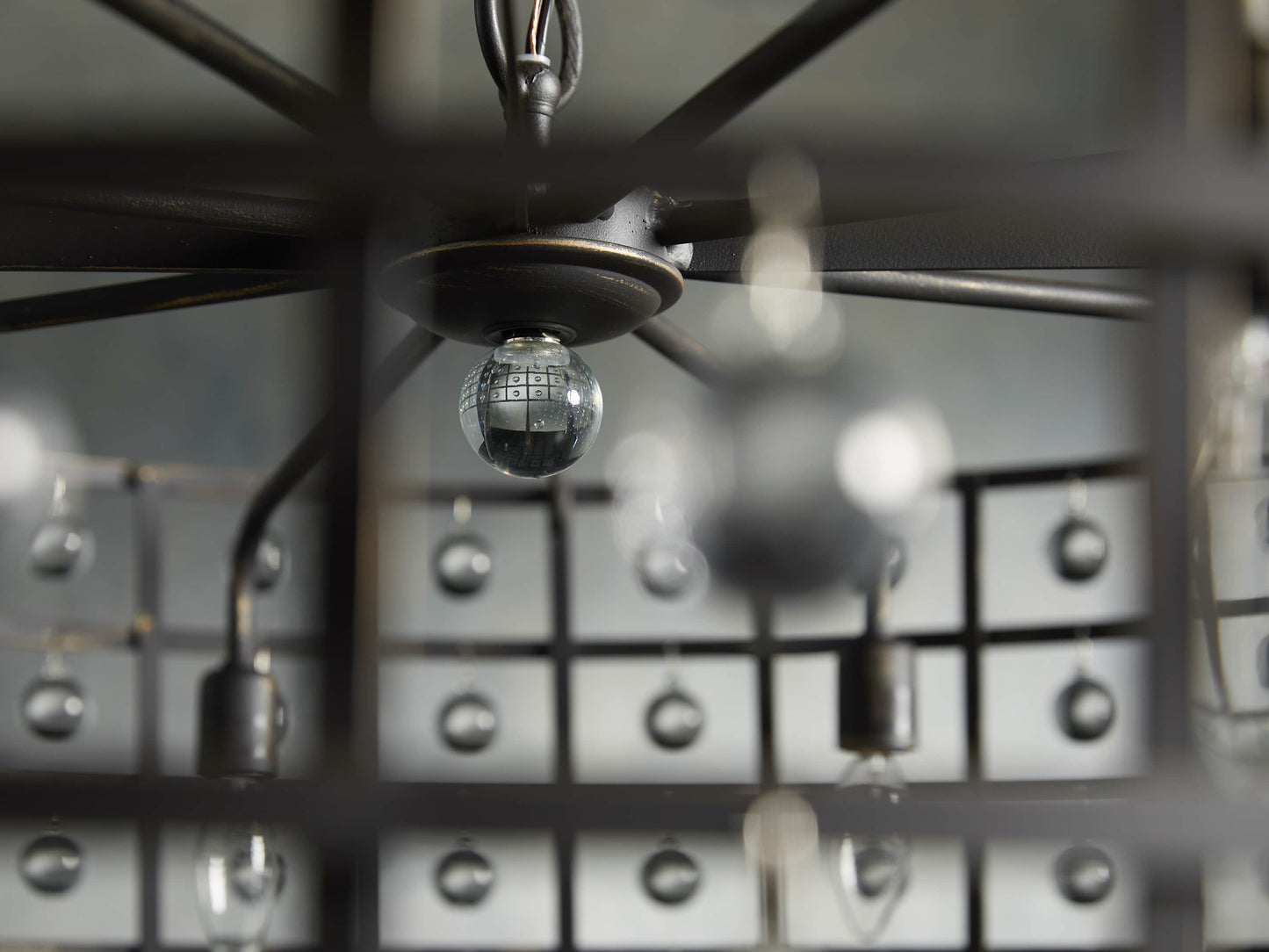 Italian Crystal Sphere Cage Chandelier