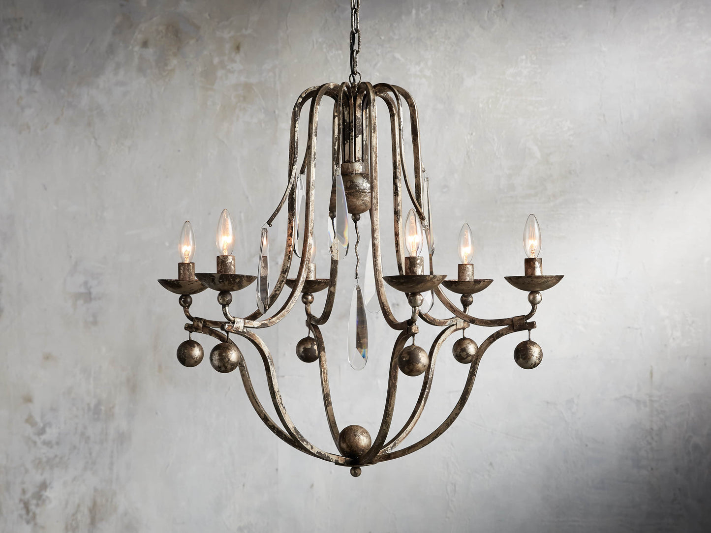 Ivory Silver Crystal Teardrop Chandelier