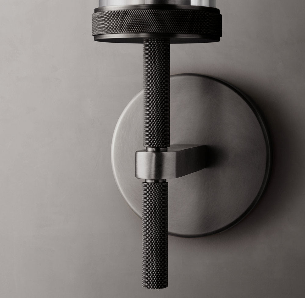 Knurled Brass Crystal Column Sconce