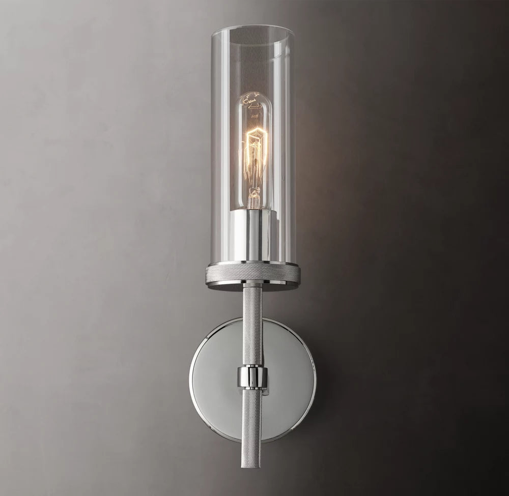 Knurled Brass Crystal Column Sconce