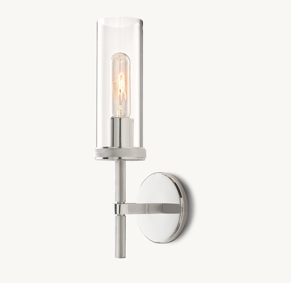 Knurled Brass Crystal Column Sconce