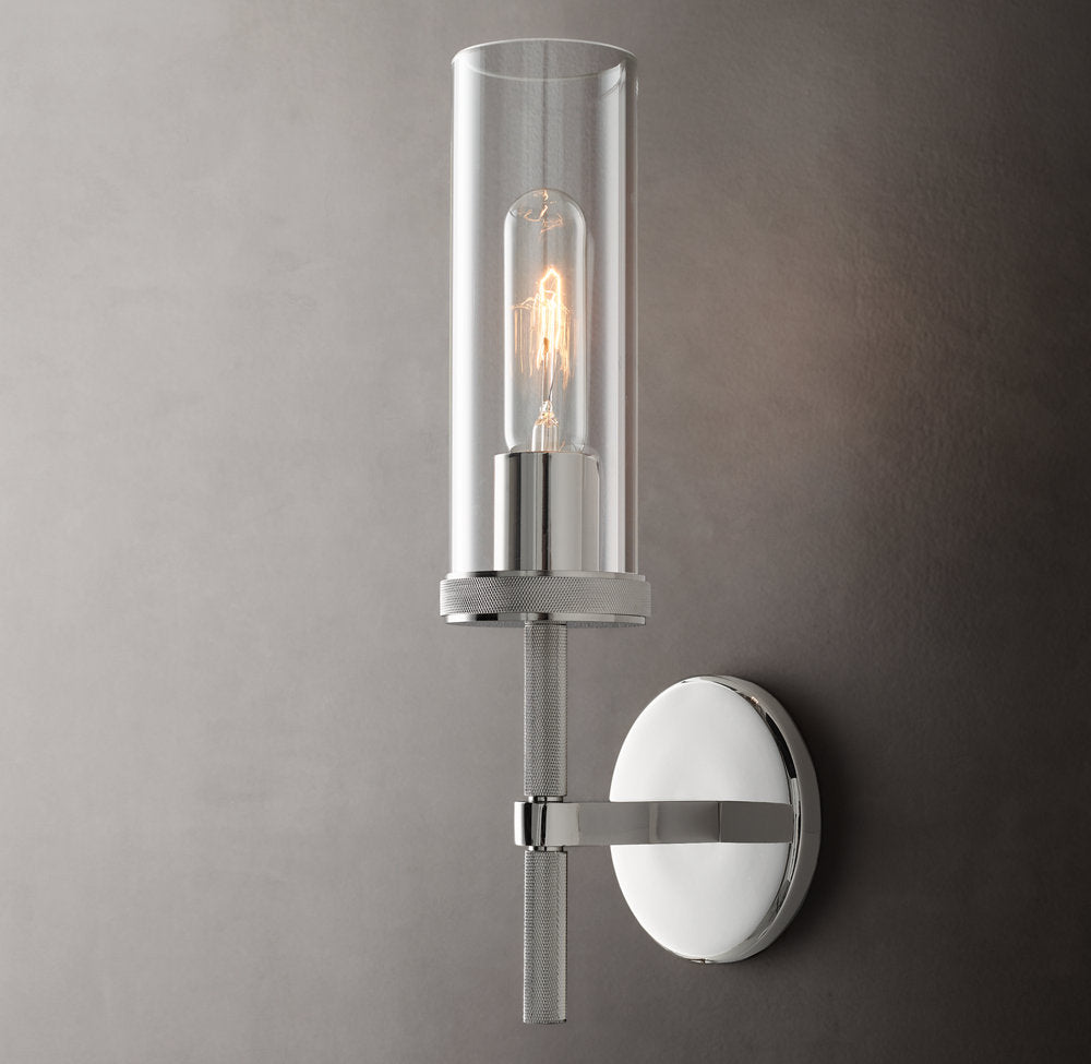 Knurled Brass Crystal Column Sconce