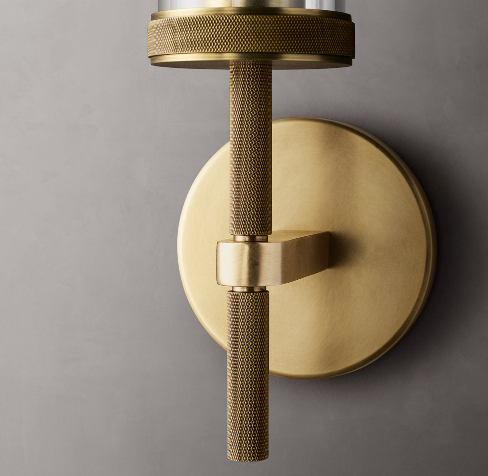 Knurled Brass Crystal Column Sconce