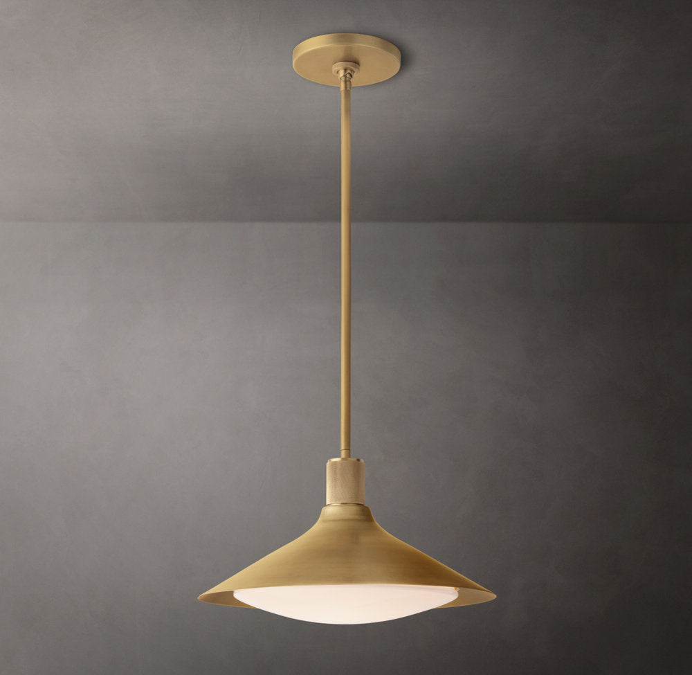 Knurled Brass Milk Glass Cone Pendant