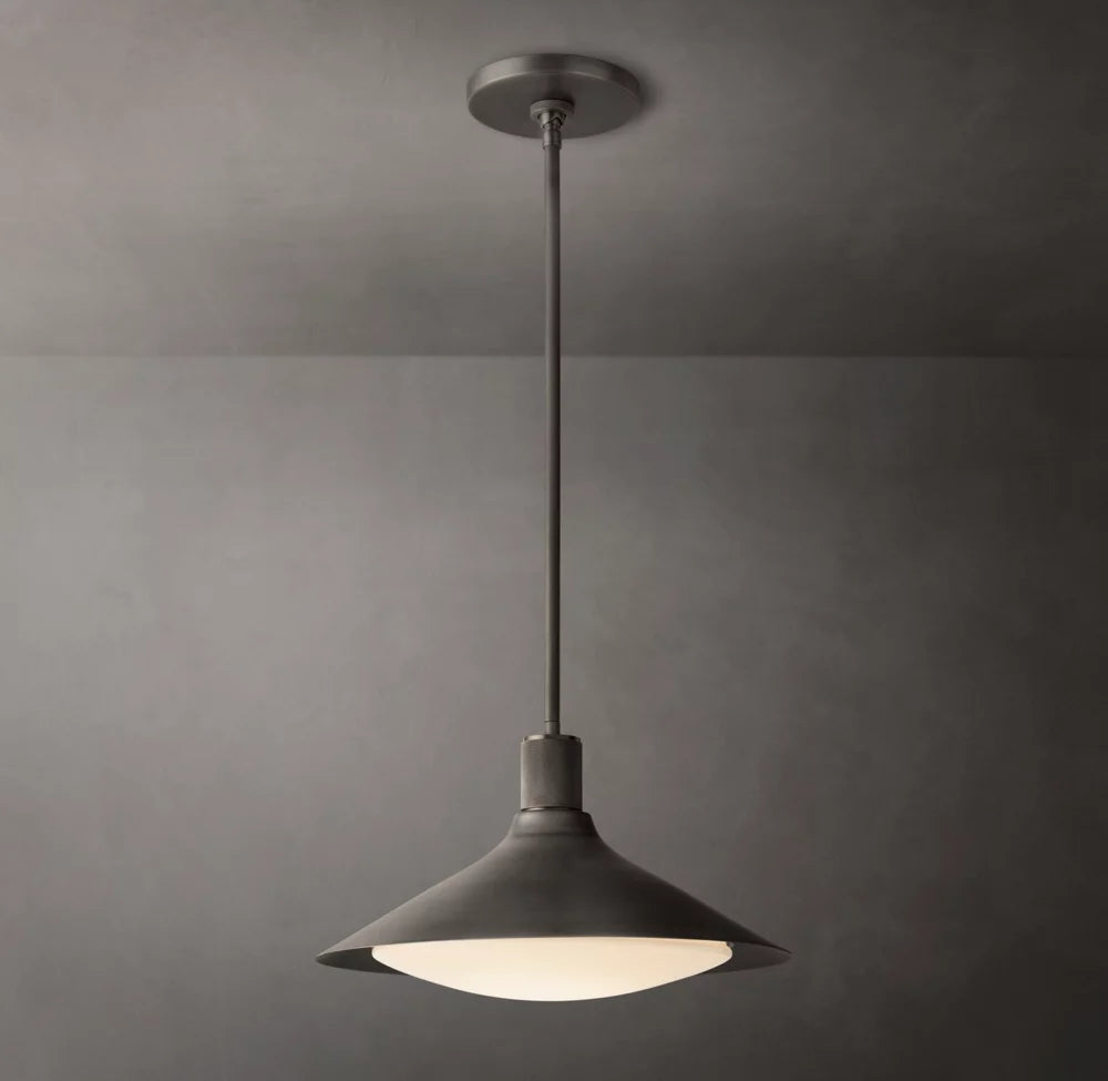 Knurled Brass Milk Glass Cone Pendant