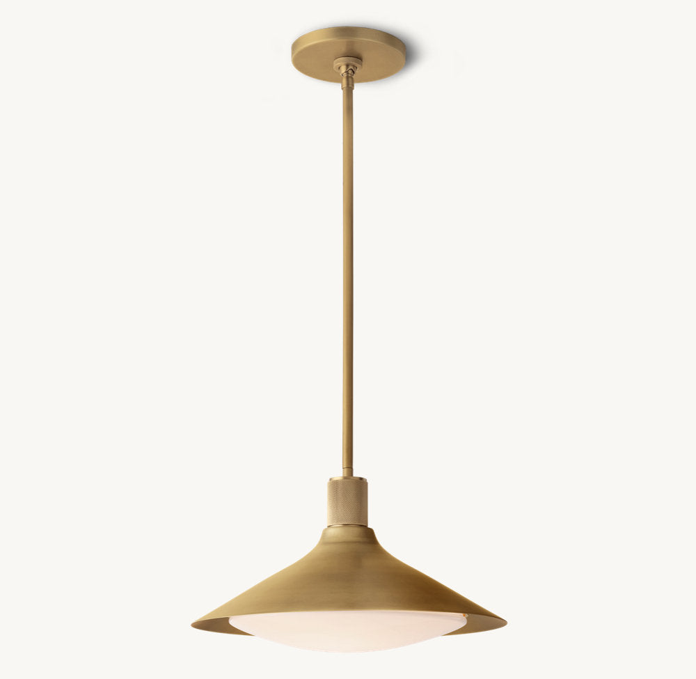 Knurled Brass Milk Glass Cone Pendant