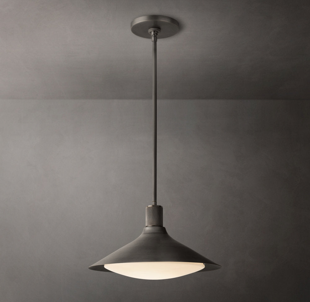 Knurled Brass Milk Glass Cone Pendant