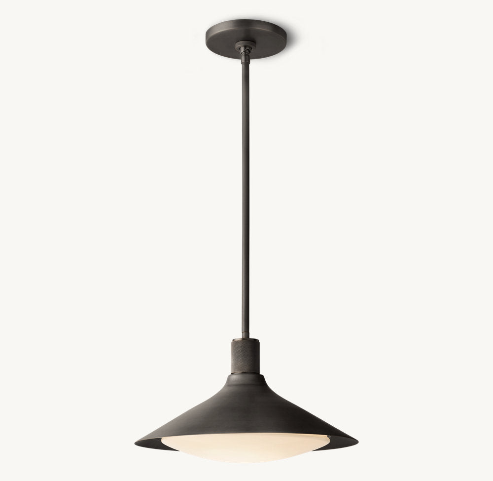 Knurled Brass Milk Glass Cone Pendant