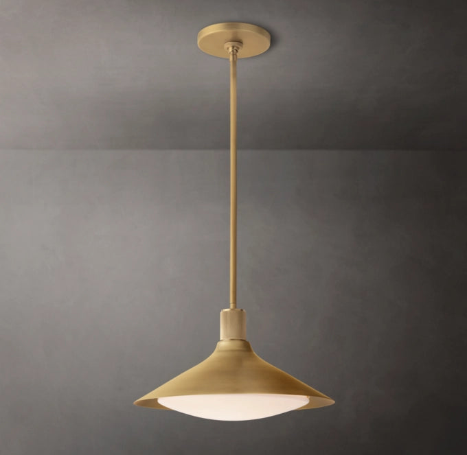 Knurled Brass Milk Glass Cone Pendant