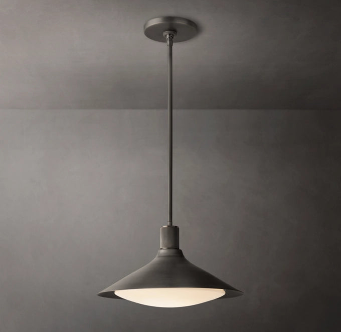 Knurled Brass Milk Glass Cone Pendant
