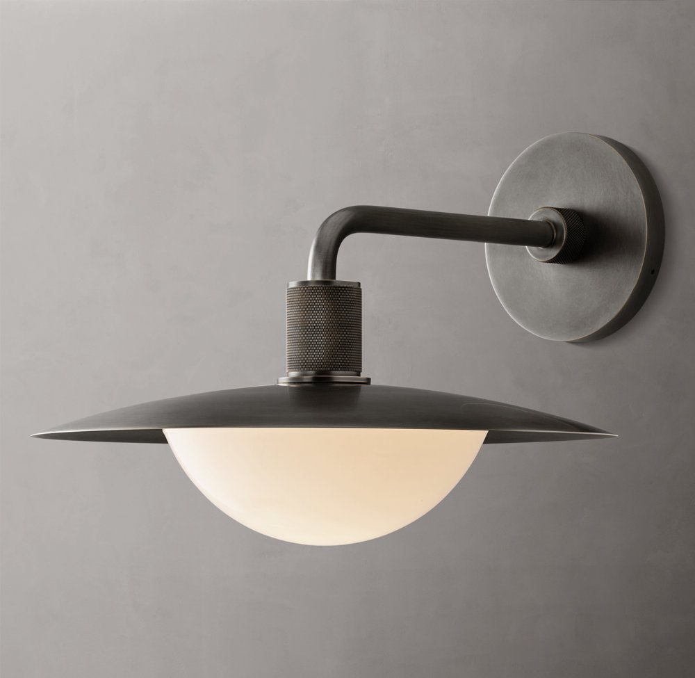 Knurled Brass Milk Glass Dome Sconce