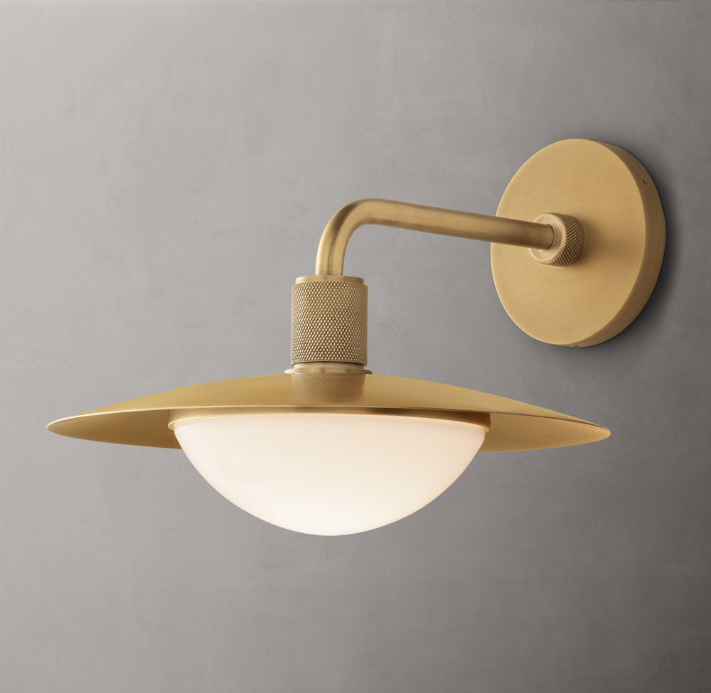 Knurled Brass Milk Glass Dome Sconce