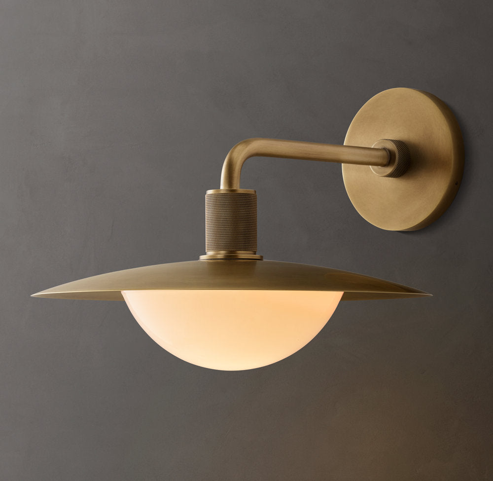 Knurled Brass Milk Glass Dome Sconce