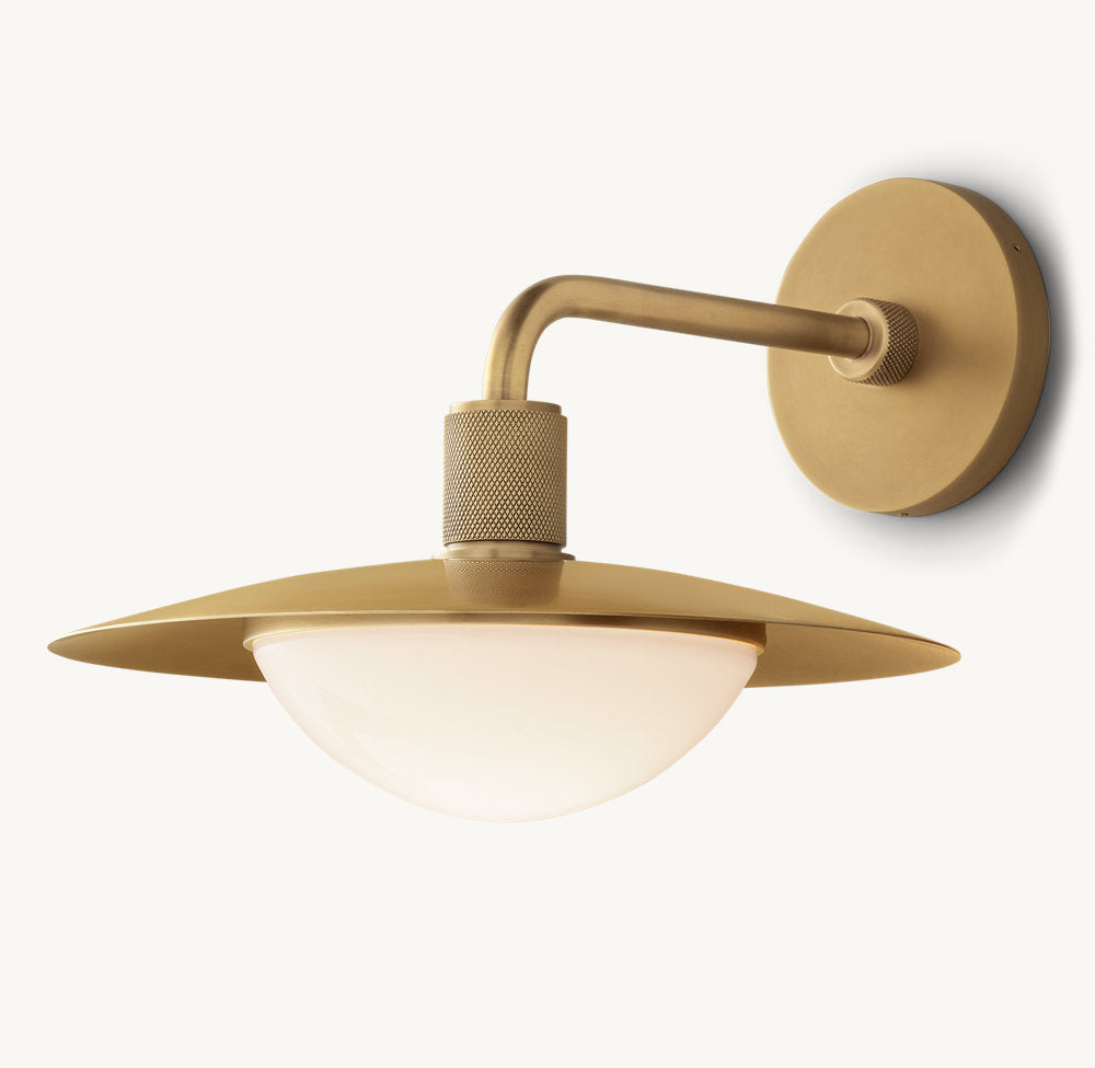 Knurled Brass Milk Glass Dome Sconce
