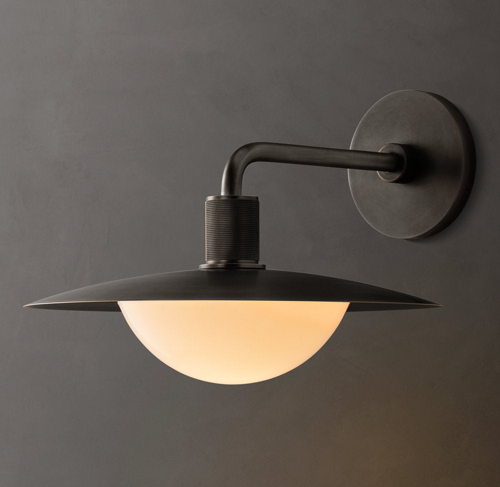 Knurled Brass Milk Glass Dome Sconce