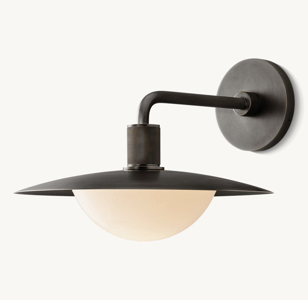 Knurled Brass Milk Glass Dome Sconce