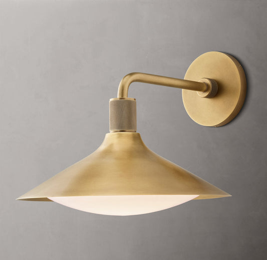 Knurled Brass Tapered Milk Glass Sconce