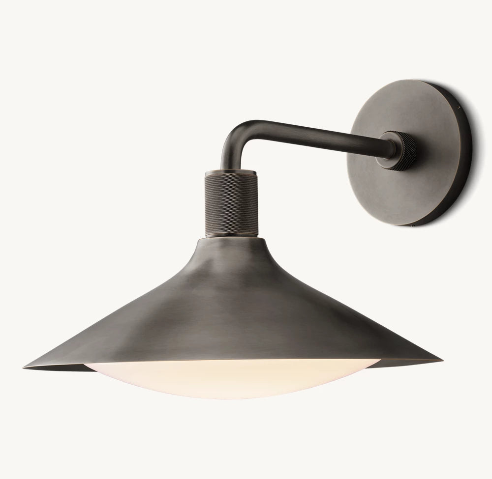 Knurled Brass Tapered Milk Glass Sconce
