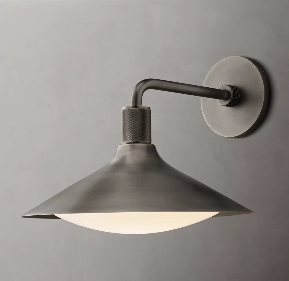 Knurled Brass Tapered Milk Glass Sconce