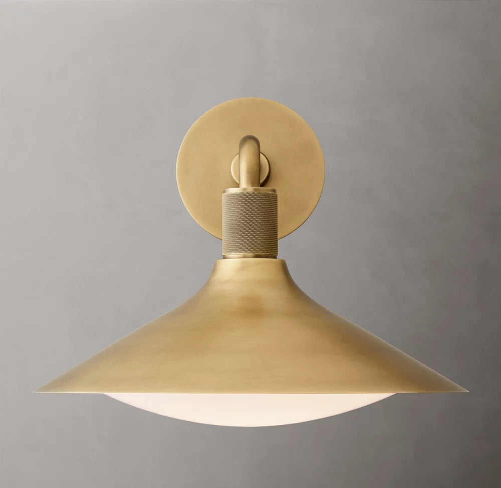 Knurled Brass Tapered Milk Glass Sconce