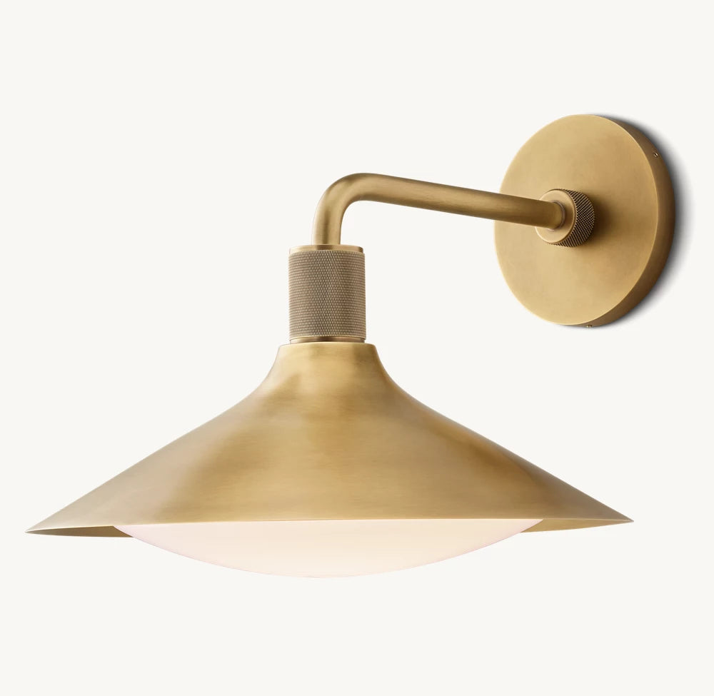Knurled Brass Tapered Milk Glass Sconce