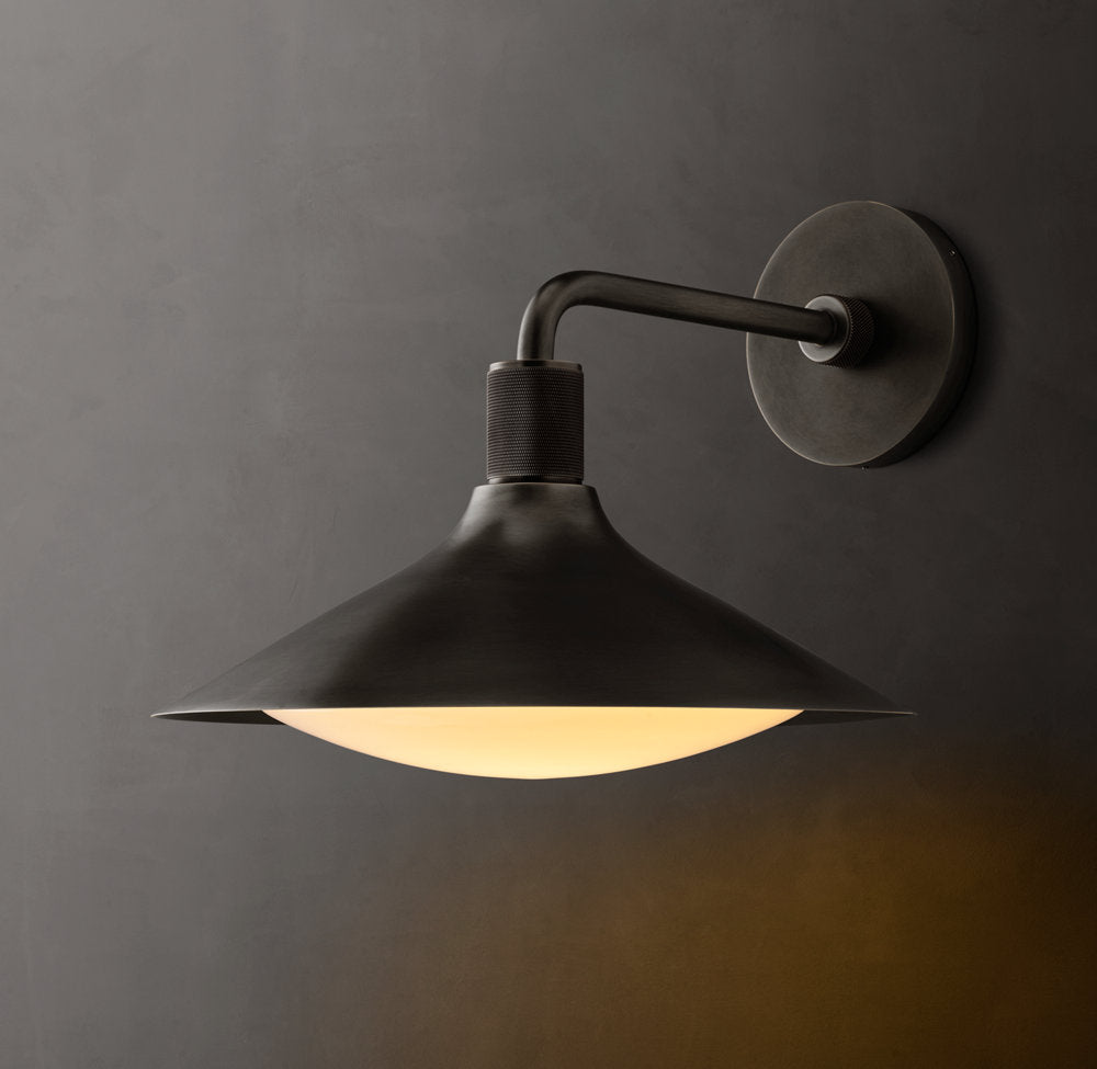 Knurled Brass Tapered Milk Glass Sconce