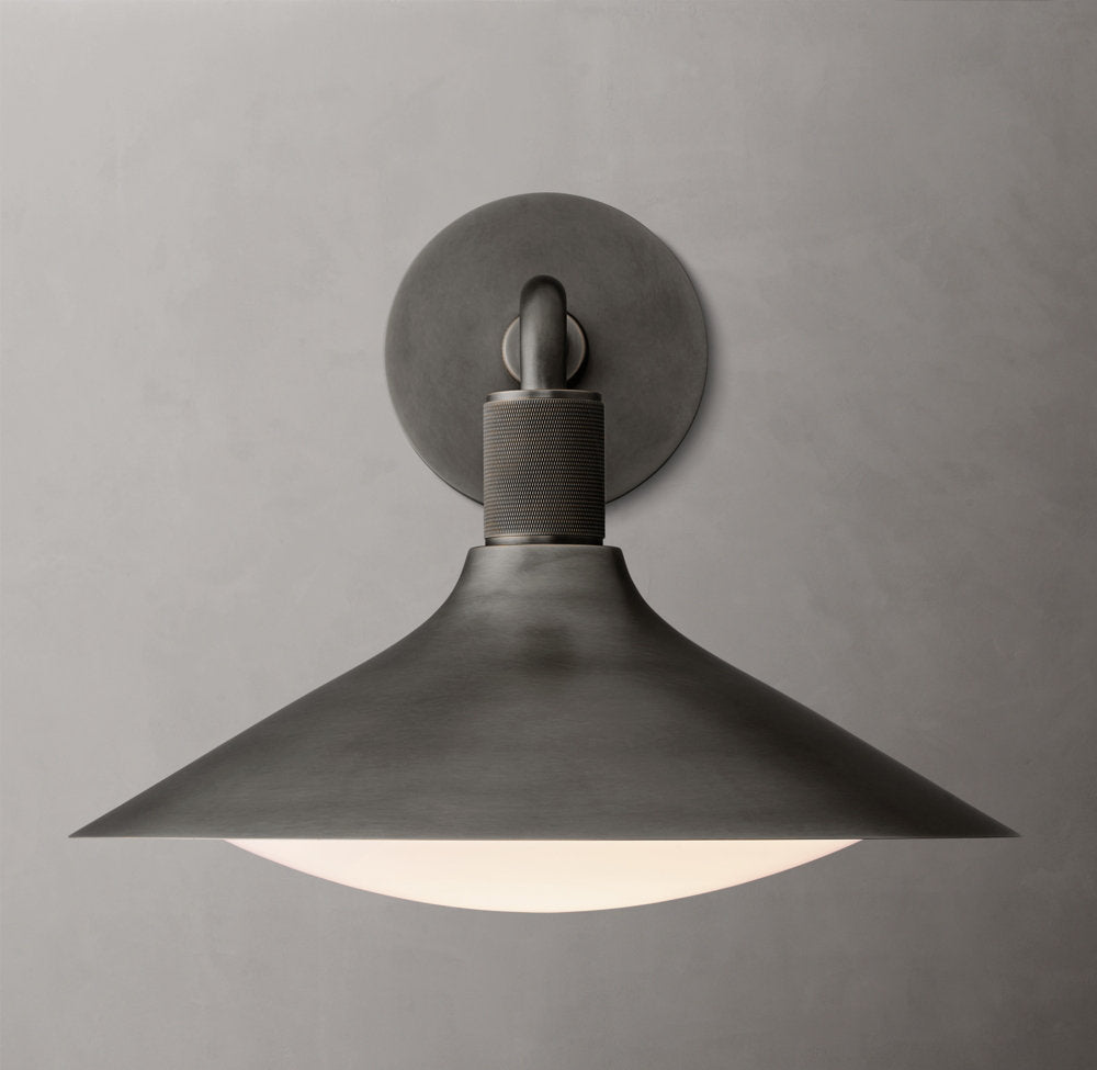 Knurled Brass Tapered Milk Glass Sconce