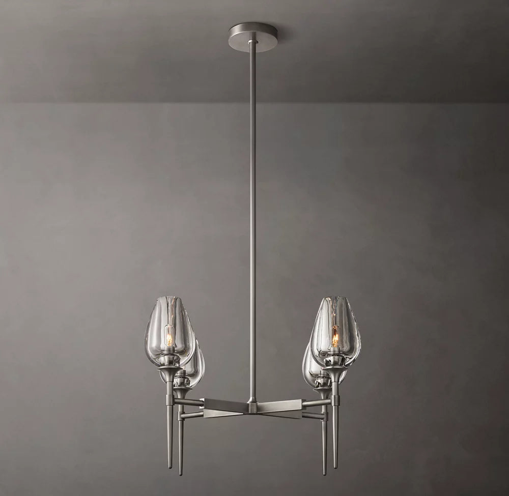 Lathe-Carved Crystal Tulip Chandelier