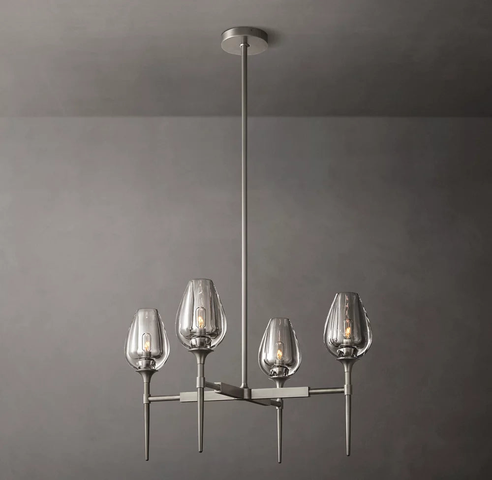 Lathe-Carved Crystal Tulip Chandelier