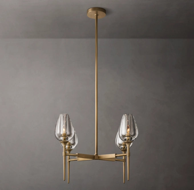 Lathe-Carved Crystal Tulip Chandelier