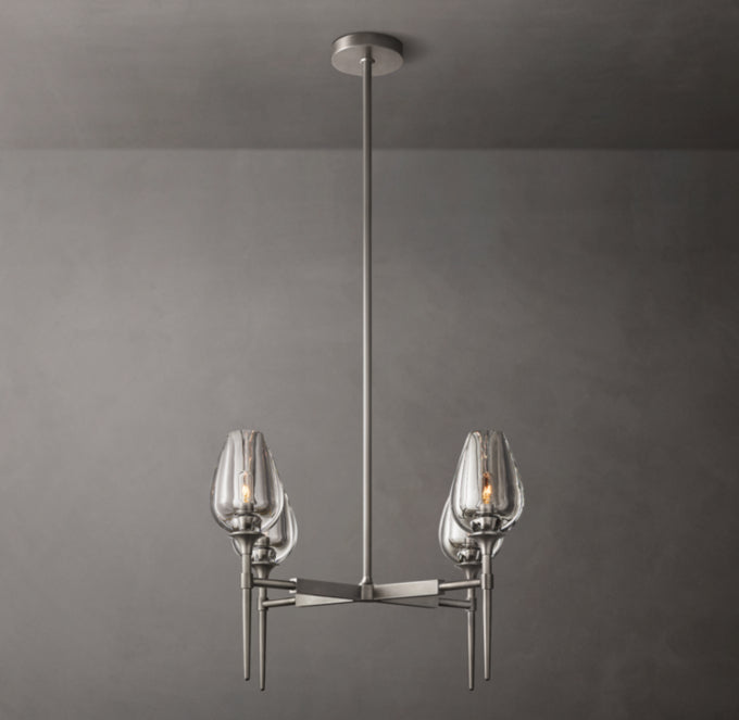 Lathe-Carved Crystal Tulip Chandelier