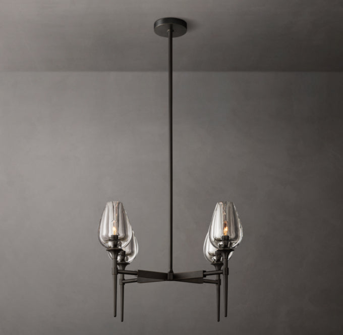 Lathe-Carved Crystal Tulip Chandelier