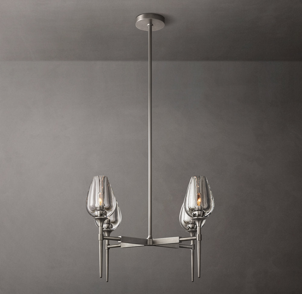 Lathe-Carved Crystal Tulip Chandelier