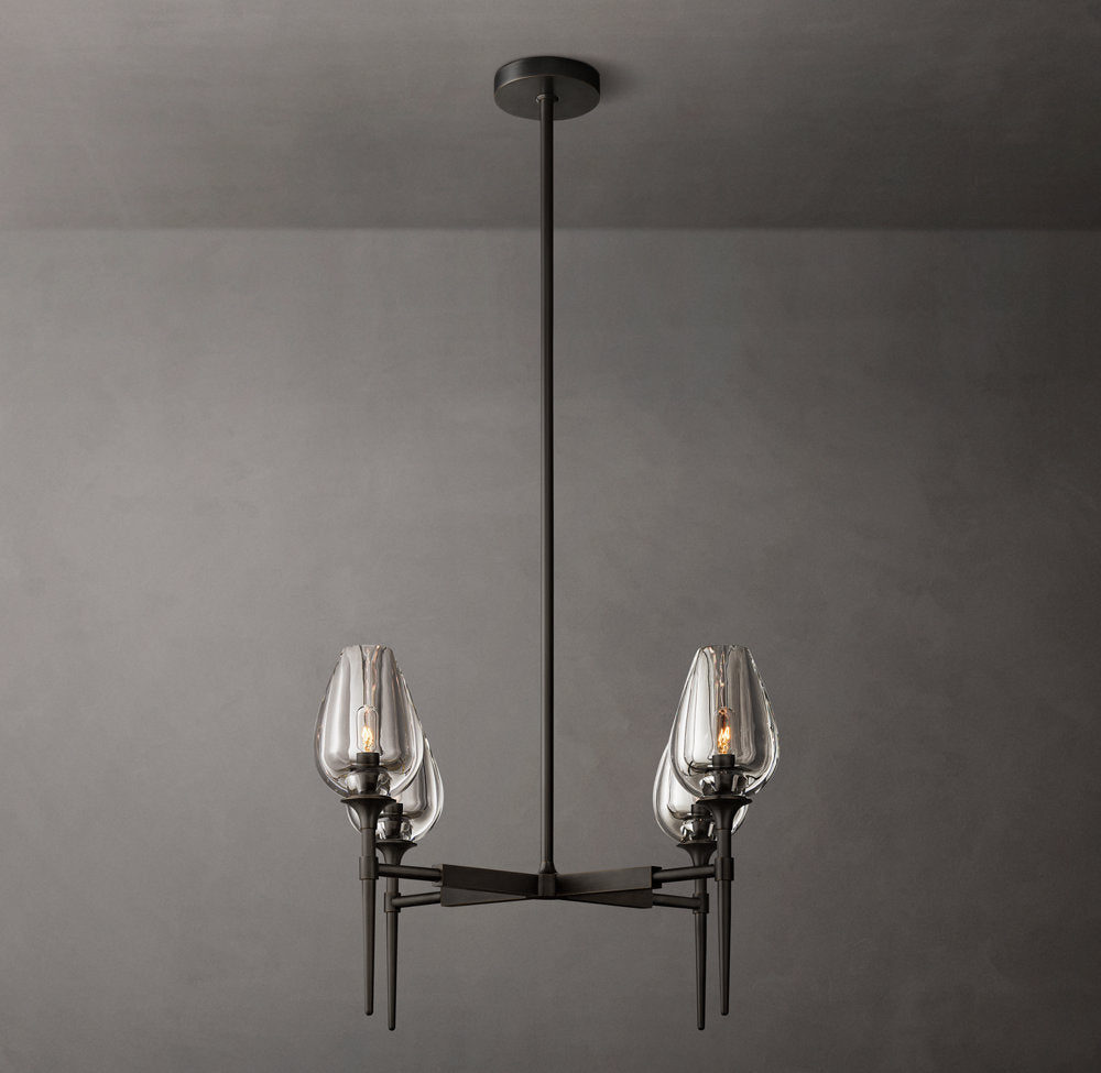 Lathe-Carved Crystal Tulip Chandelier