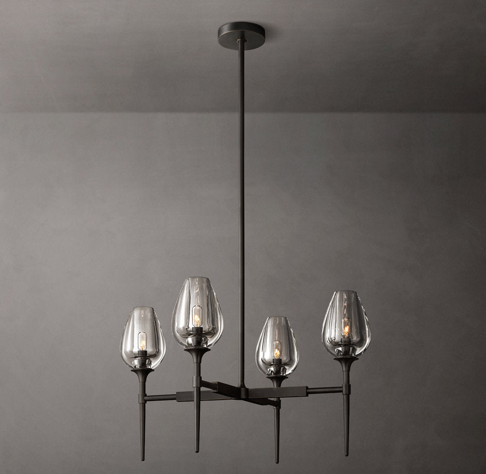 Lathe-Carved Crystal Tulip Chandelier