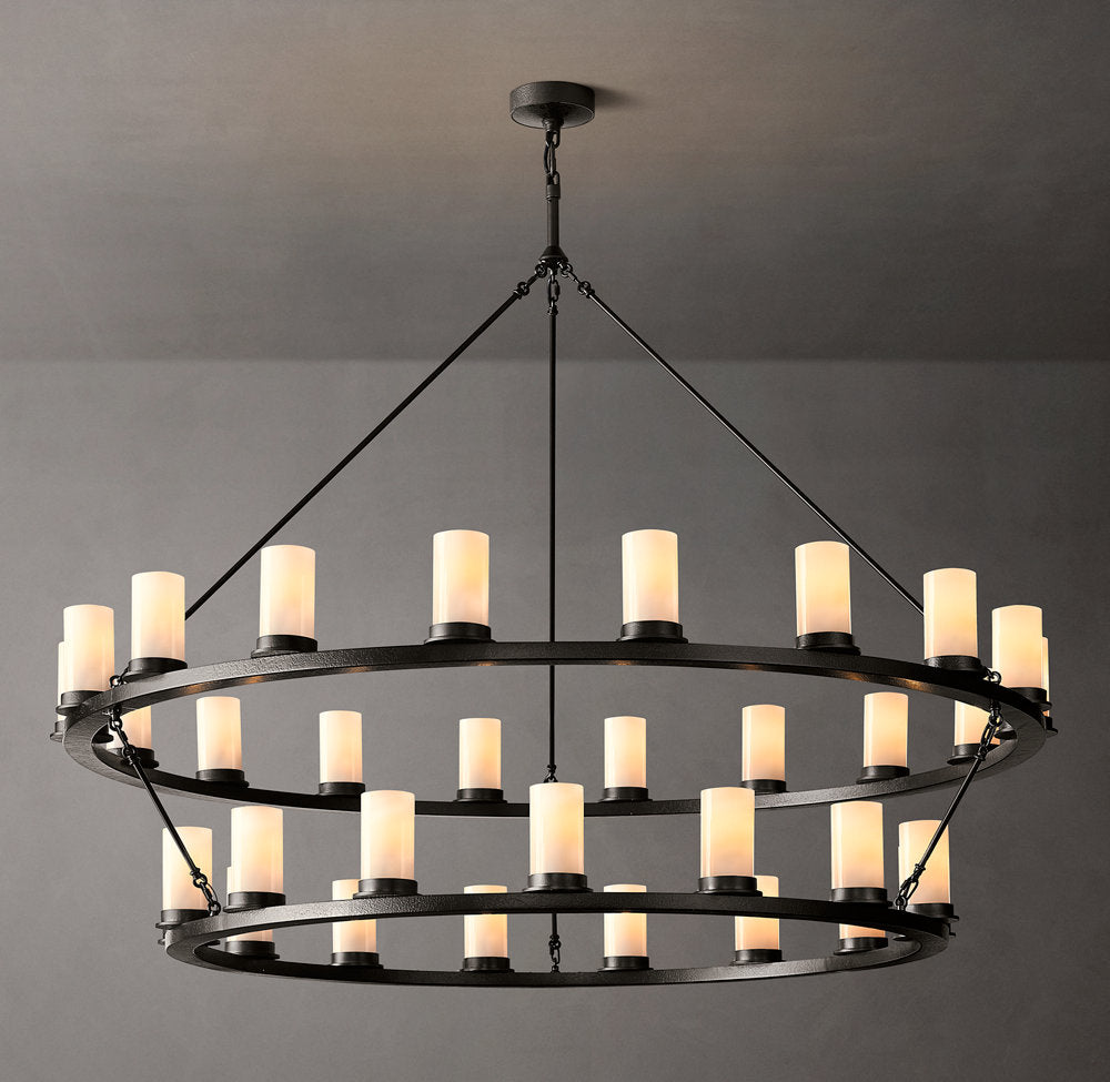 Layered Milk Glass Iron Halo Chandelier