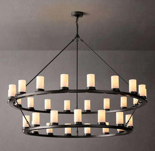 Layered Milk Glass Iron Halo Chandelier