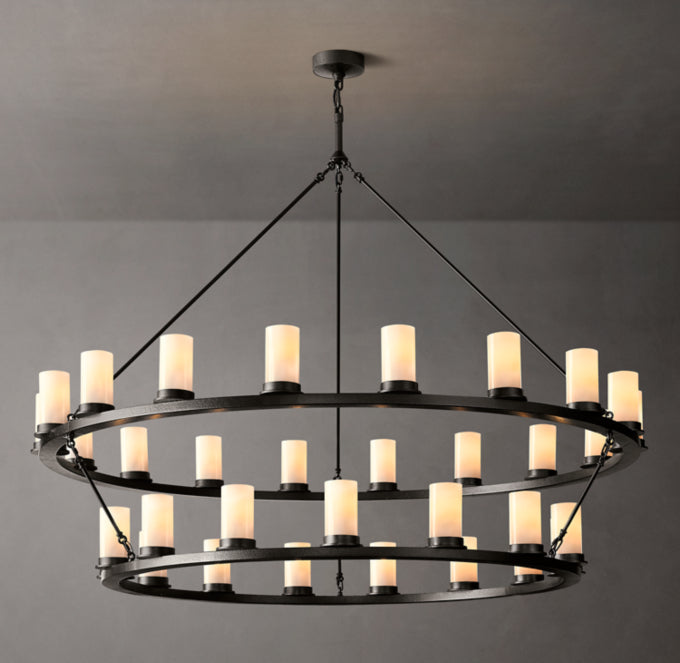 Layered Milk Glass Iron Halo Chandelier