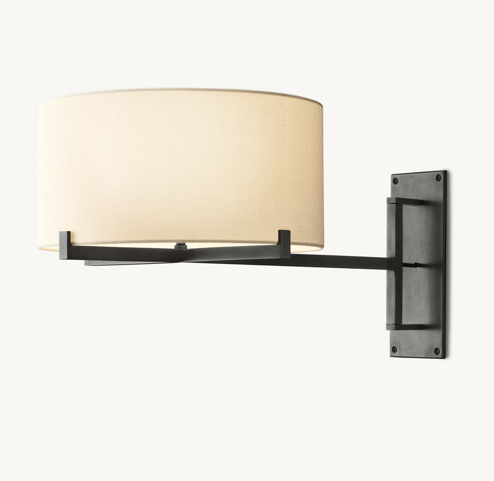 Linen Drum Swing-Arm Wall Light