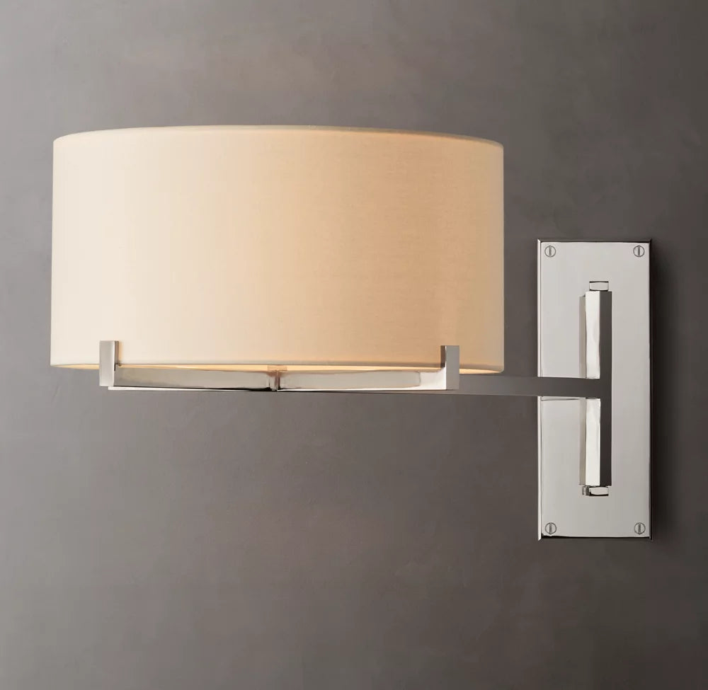 Linen Drum Swing-Arm Wall Light
